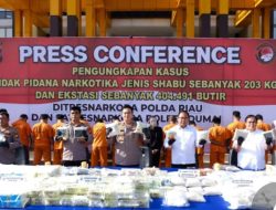 Tidak Butuh Waktu Lama Polda Riau Berhasil Aman Kan 203 Kg Sabu Dan 404.491 Butir Pil Ekstasi