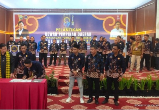 Acara pelantikan pengurus DPD Persatuan Jurnalis Indonesia (PJI) Sulawesi Tenggara (Sultra) Siap Bersinergi Dengan Pemprov.