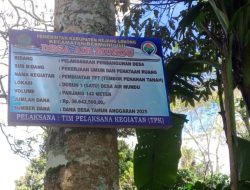 Pembangunan Tembok Penahan Tanah Desa Air Mundu Kecamatan Bermani Ulu Diduga Tidak Sesuai RAB