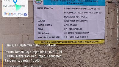 Proyek Betonisasi Di Perumahan Taman Raya Mekarsari Yang Dikerjakan CV Ramos Perdana Raya Diduga Asal Jadi